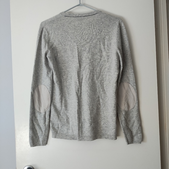 BRUNELLO CUCINELLI Grey 100% Cashmere V Neck Suede Elbow Patch Sweater M - Picture 3 of 6